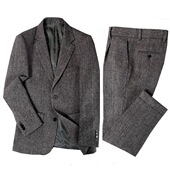 商务套装 秋冬厚款 西服外套大码 外套休闲男士 灰色人字纹羊毛呢西装