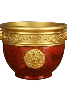 加重版彩绘招字聚宝盆铜缸摆件 铜缸摆件 铜聚宝盆摆件