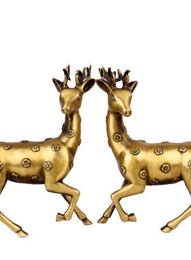 朴器 擦黑色梅花鹿摆件一对