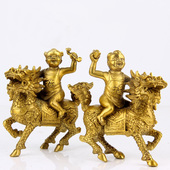 全铜麒麟摆件麒麟一对送子踩如意元 饰家居创意工艺品 宝卧室客厅装