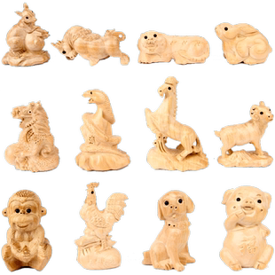 朴器桃木十二生肖摆件精雕鼠牛虎兔龙蛇马羊猴鸡狗猪新中式现代