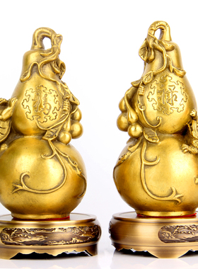 朴器 铜福禄葫芦摆件一对 铜葫芦摆件 可配铜底座
