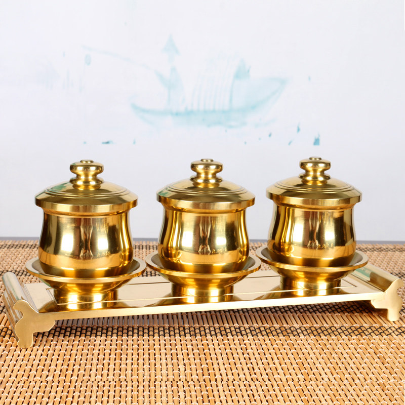 铜圣水杯摆件 铜供水杯 供杯