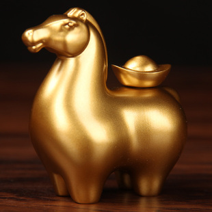 旋转实心铜马上元宝十二生肖马摆件铜马上有钱马造型装饰品工艺品