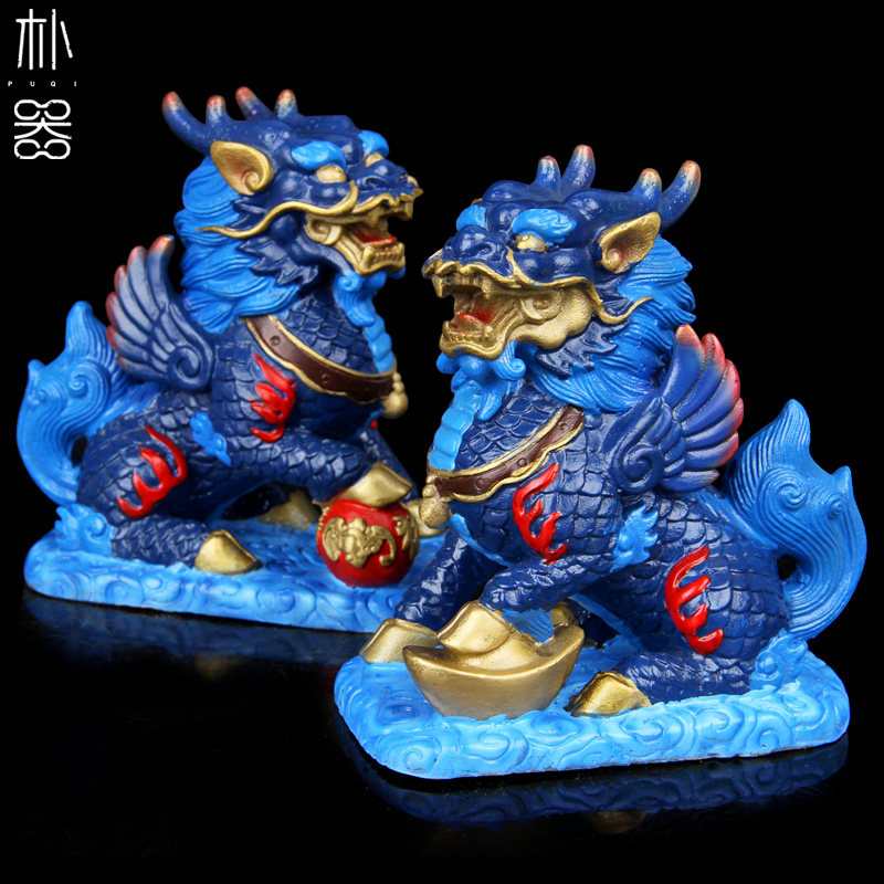 朴器 手工彩绘铜麒麟摆件 铜元宝麒麟摆件