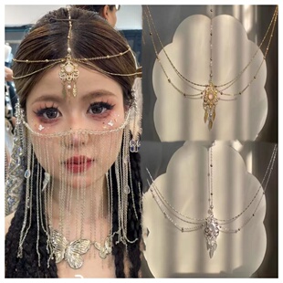 新款异域风楼兰少女额饰额头链套装古风汉服发饰西域公主发链头饰