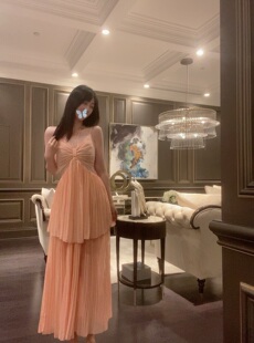 Sin boutique 夏日静香中式挂脖渡假连衣裙女小众设计感高腰法式