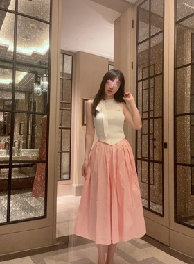 Sin boutique 设计感法式风白色腰封抽褶伞裙抗皱显瘦半身长裙女