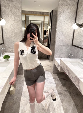 Sin boutique定制精致山茶花胸针花朵扣针织马甲女夏香风无袖上衣