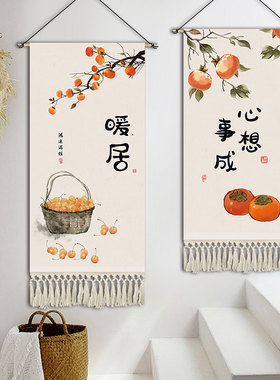 新中式暖居玄关装饰挂画布艺客厅背景墙如意挂布走廊过道布画定制