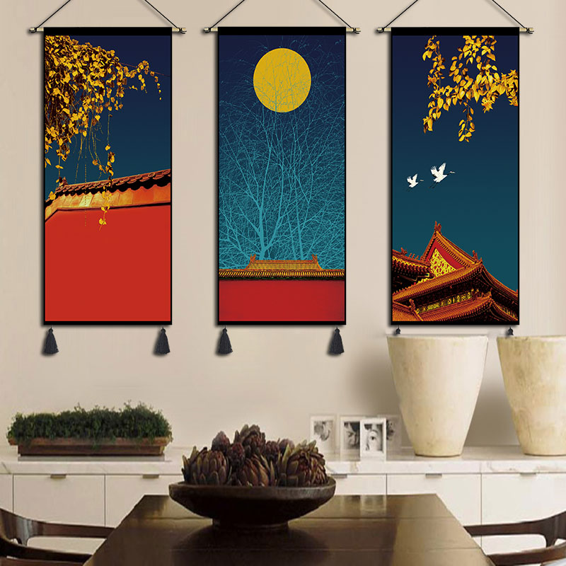 中国风创新挂毯布艺书房餐厅装饰画沙发床头背景墙挂画民宿壁画布图片