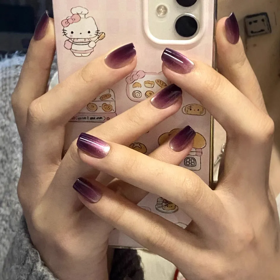 显白紫罗兰色猫眼渐变穿戴甲可拆卸假指甲贴片成品穿戴式美甲甲片