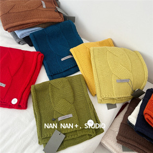 多种戴法100%羊毛围脖女秋冬保暖护颈假领子交叉纽扣短款懒人围巾