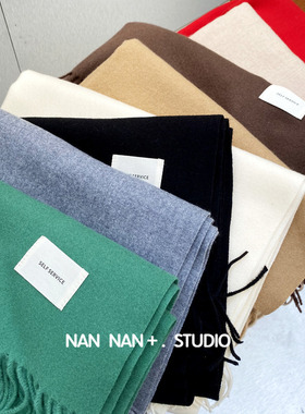 韩版SELF SERVICE字母标纯色仿羊绒围巾女冬简约百搭加厚围脖披肩