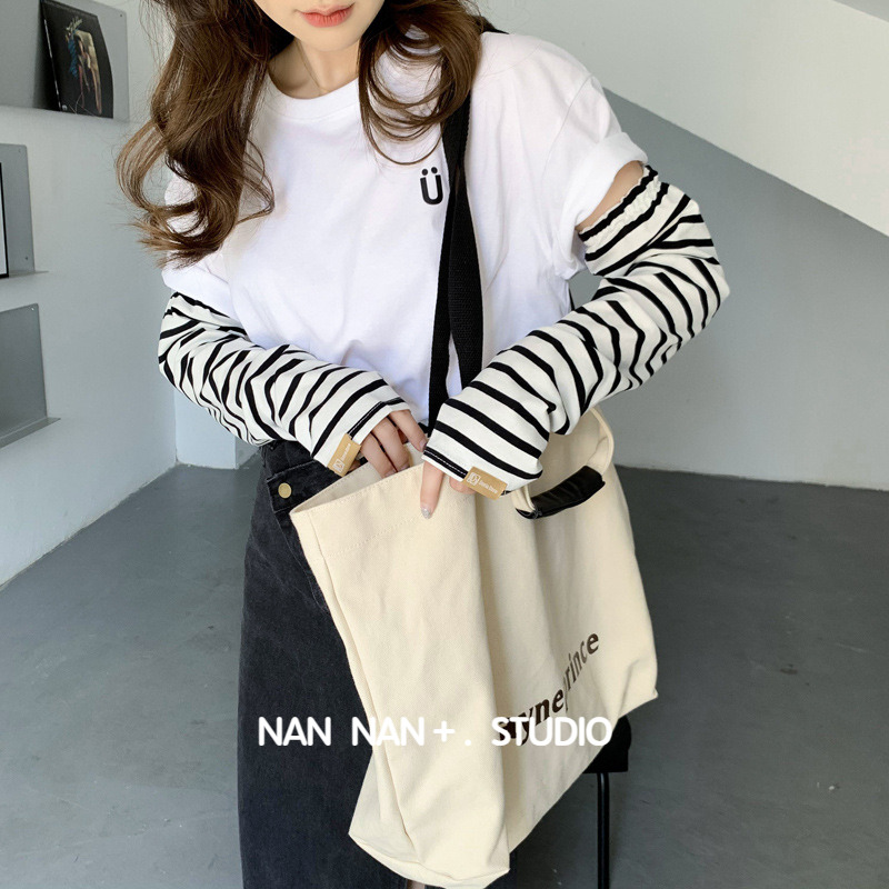 防晒袖套棉质装饰女条纹宽松假袖