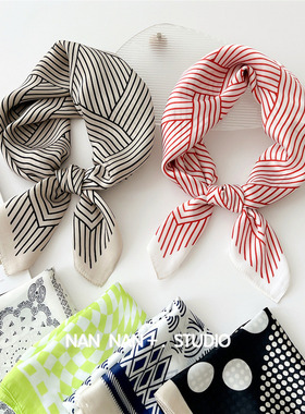 70CM几何印花小丝巾女职业气质百搭正方形仿真丝领巾小方巾装饰