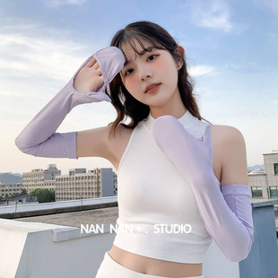 纯色长款连手套冰袖女开车夏季防紫外线防晒包手护臂冰丝袖套户外