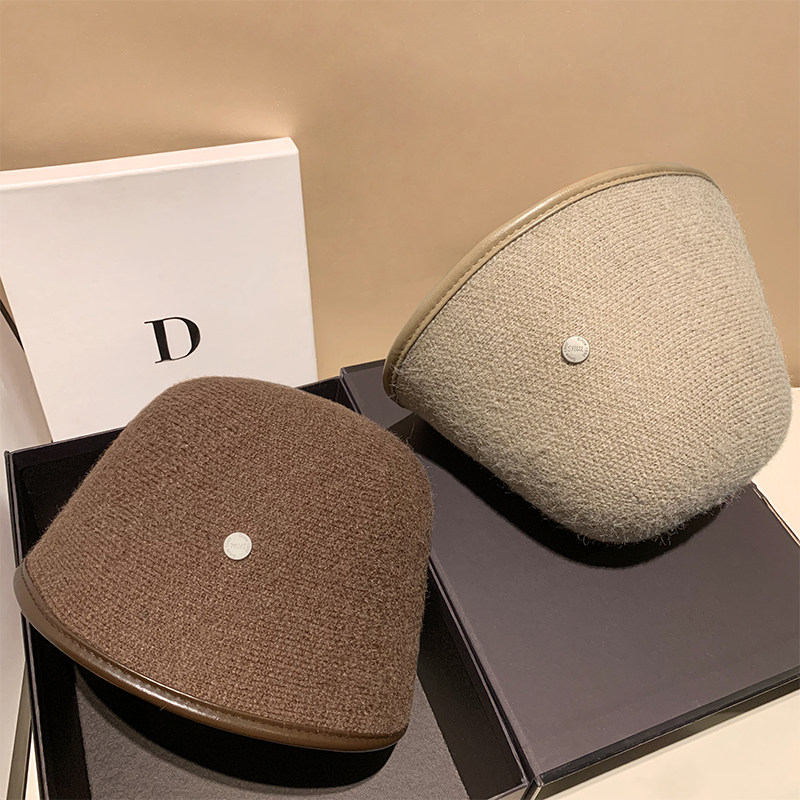 帽子女秋冬韩版百搭皮边水桶帽