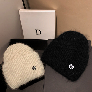 M标兔毛帽女秋冬韩版加厚保暖毛线帽逛街护耳冷帽百搭针织套头帽