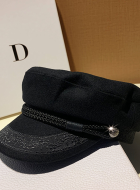 MUS法国小众贝雷帽女秋冬羊毛呢帽子百搭英伦复古潮ins黑色画家帽