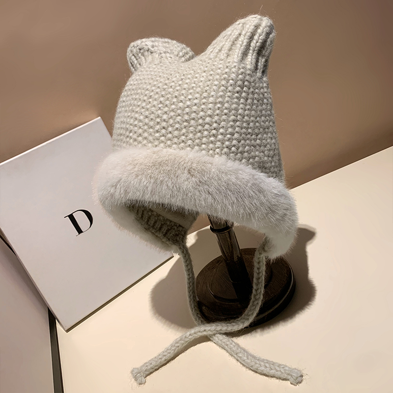 可爱猫耳朵毛绒雷锋帽女秋冬季