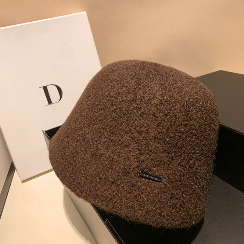 羊羔毛帽子女百搭韩版简约水桶帽