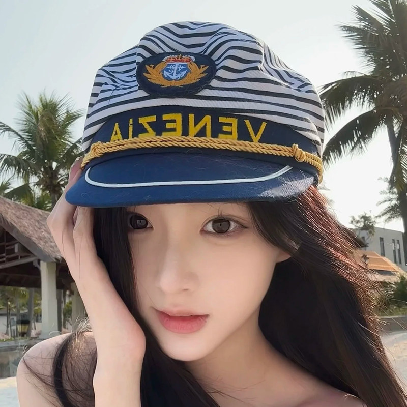 2025新款白色刺绣帽女海军水手帽
