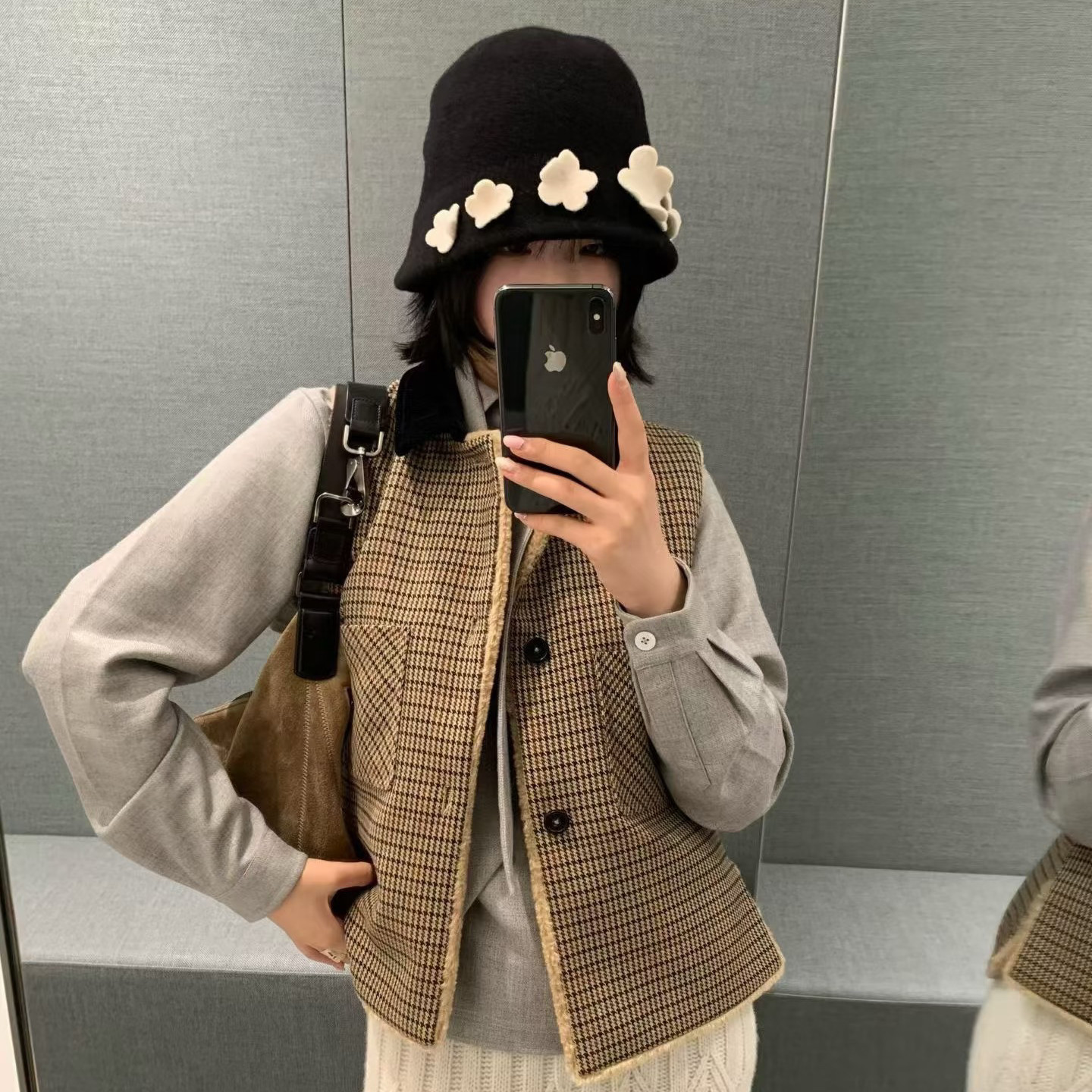 MARCHEN两面穿拼接格纹马甲背心