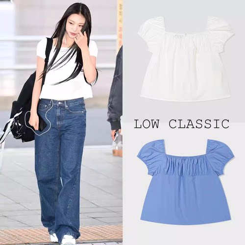 姜海粼haerin同款 low classic夏季新款泡泡袖短袖T恤褶皱衬衫