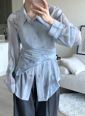 LOW CLASSIC韩国设计师品牌晕染印花衬衫上衣叠穿背心23春夏新款