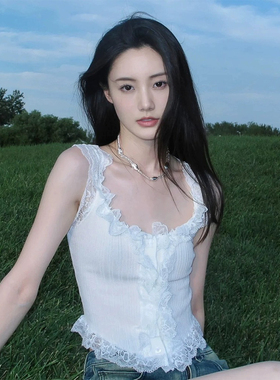 24夏季新款田曦薇戚砚笛阿紫同款甜美时尚蕾丝胸衣吊带背心上衣女
