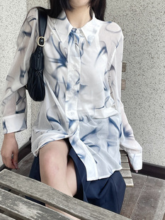 设计师品牌翻领泼墨扎染印花上衣女 2024春夏新款 low classic衬衫