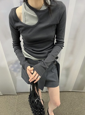 low classic2024春夏新品气质显瘦修身挖肩打底衫长袖T恤叠穿背心