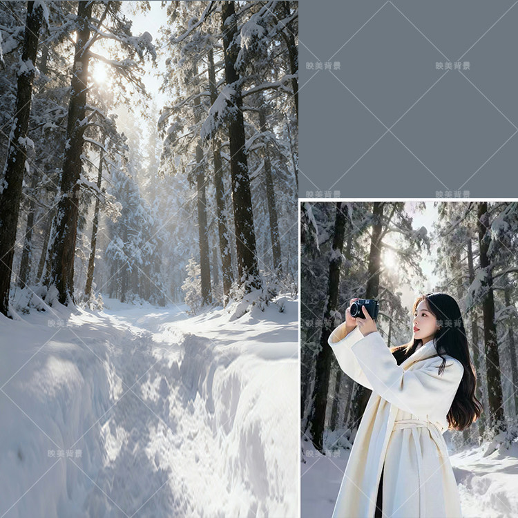 清冷感古风少女雪景写真背景梦幻冬天雪山冬季汉服雪景拍照背景布