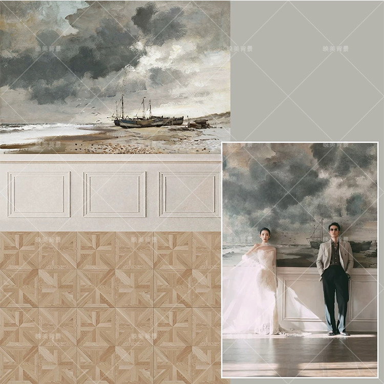 油画风景复古拍照背景布高级感欧式宫廷风婚纱写真室内摄影棚影楼