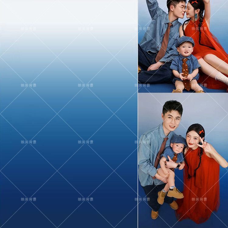 全家福写真室内影楼婚纱拍照背景纸蓝色复古渐变背景摄影背景布