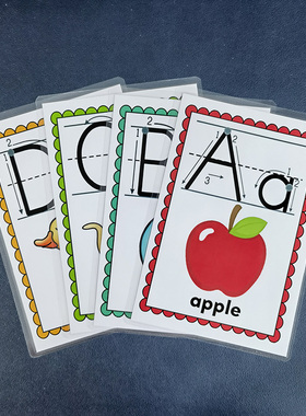 26个英文字母单词闪卡英语ABC卡片儿童练习宝宝涂色描红游戏教具