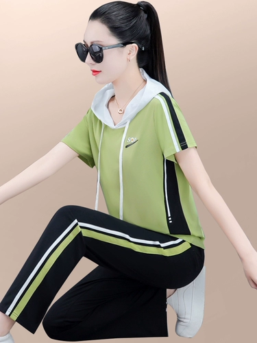 Модный комплект, спортивный костюм, городской стиль, круглый воротник, в западном стиле, короткий рукав, большой размер