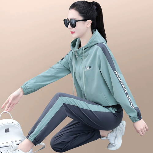 Спортивный костюм, комплект, быстросохнущая толстовка с капюшоном для отдыха, осенний, коллекция 2022, в западном стиле