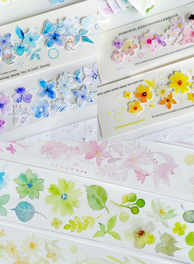 新款切模花花叶叶枝枝条条点点线线轻复古百仓家手帐和纸胶带贴纸