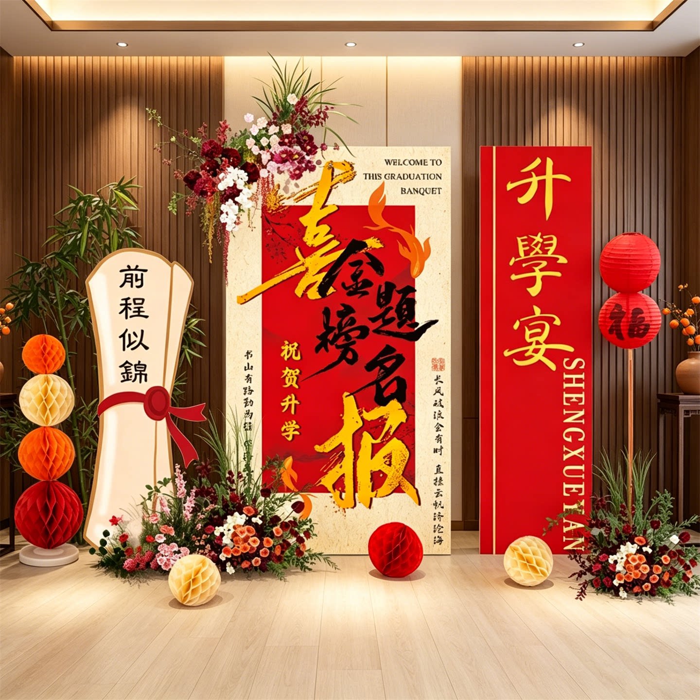 升学宴中式背景墙KT板布置套餐