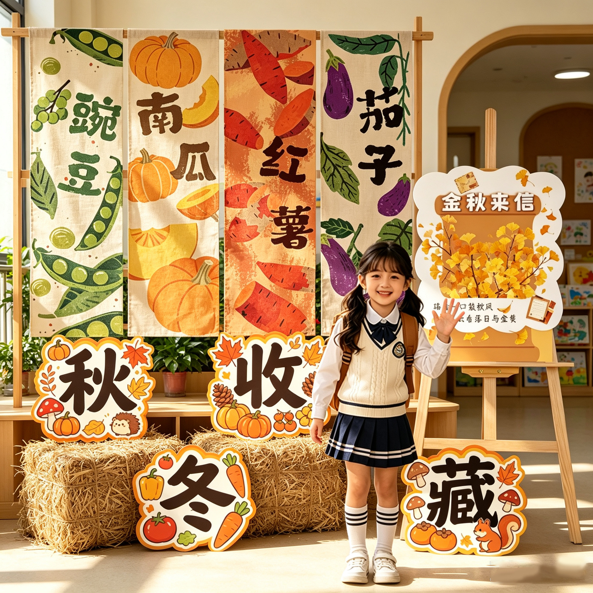 秋收果蔬主题户外教室环创氛围装饰布置套餐条幅挂布学校背景装扮