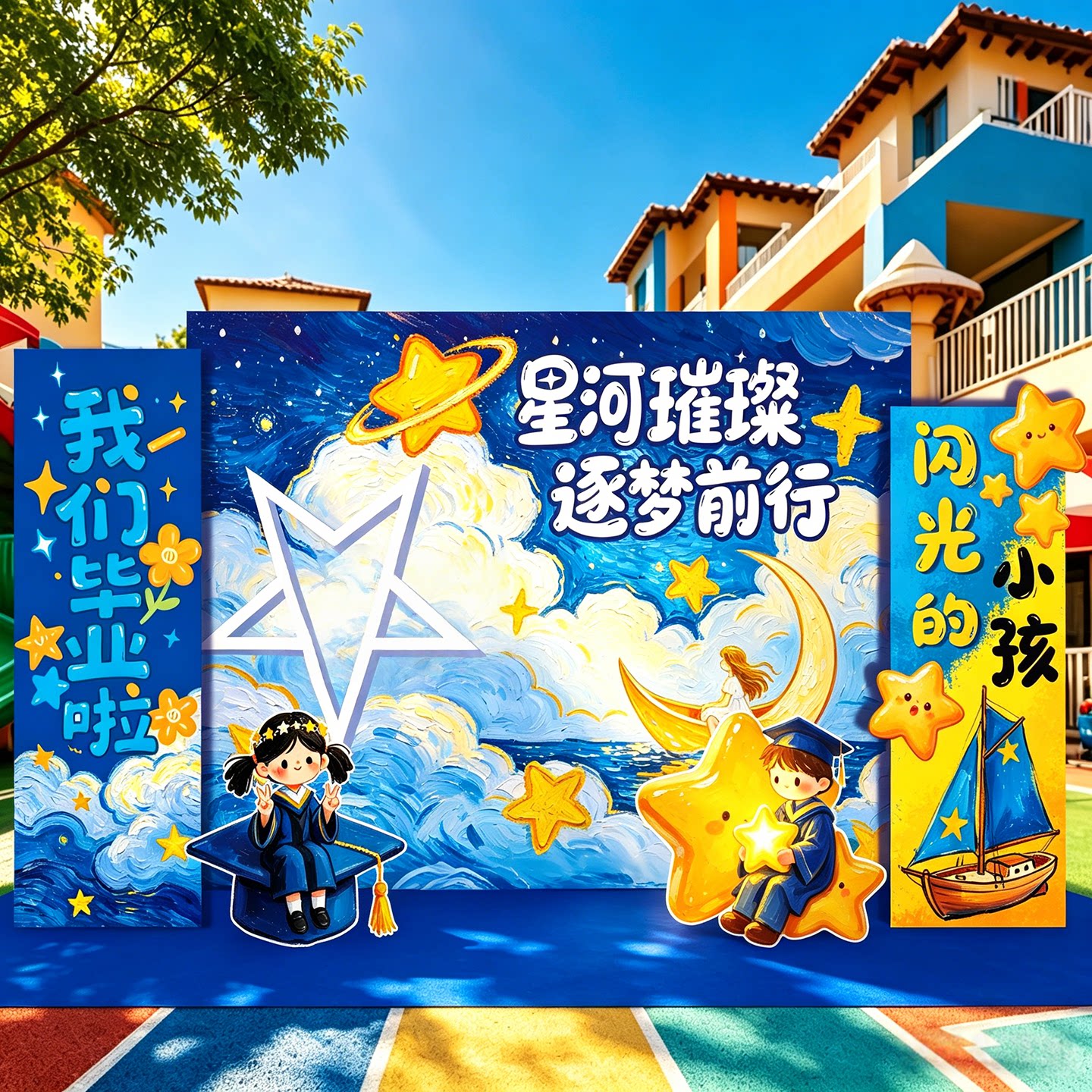 梵高星空KT板毕业典礼背景墙
