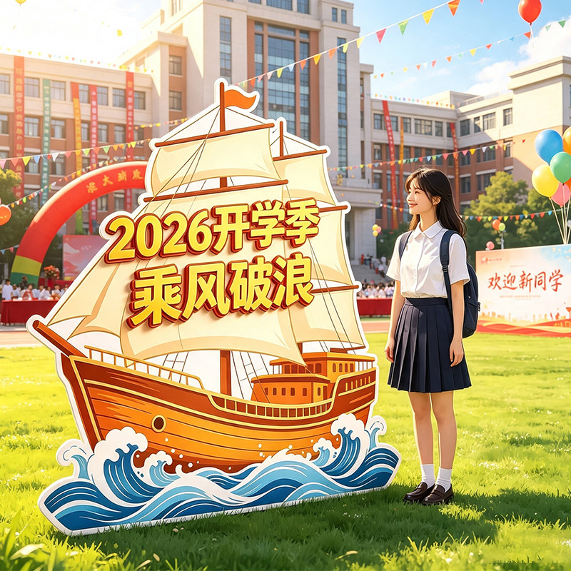高中大学新学期启航帆船花海KT板迎新开学典礼背景拍照装饰道具