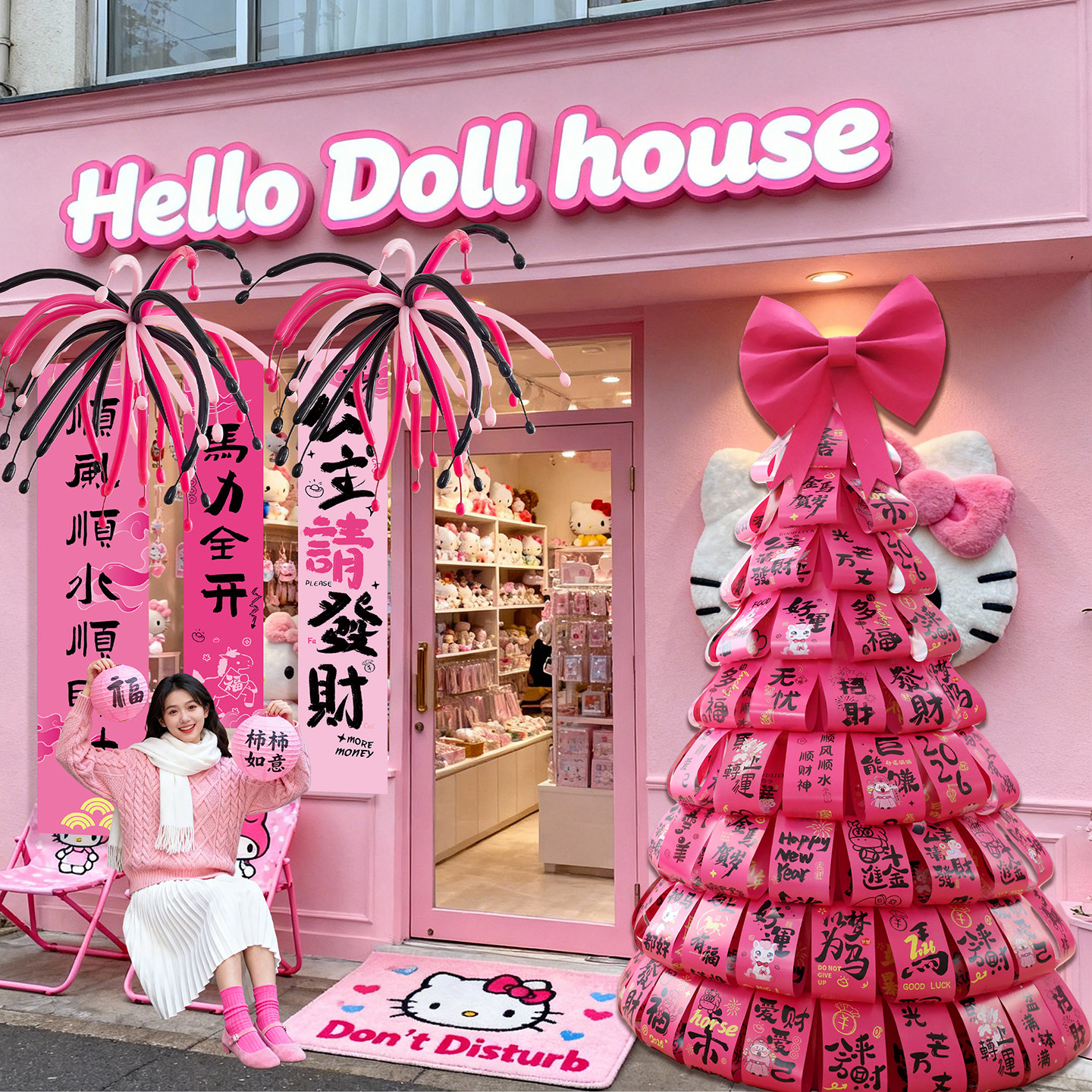 新年发财拍照框玫粉色商场橱窗卡通新年树马路牌盒子氛围布置KT板,节庆用品/礼品,装扮布置套餐,淘宝优惠券,粉丝福利购,淘宝优惠卷