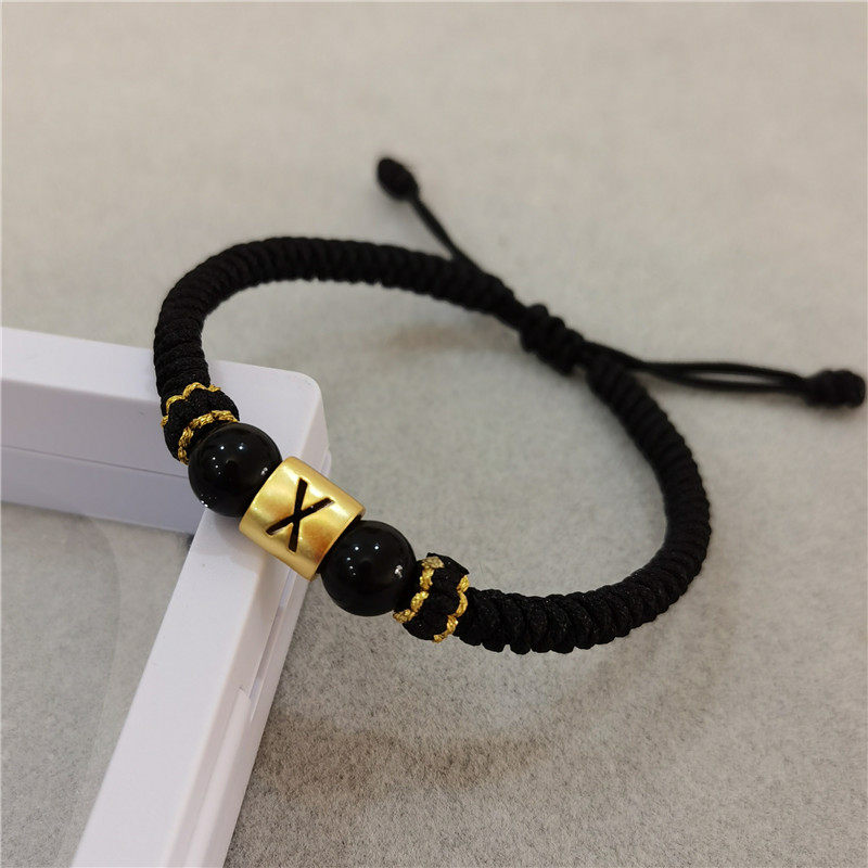 纯银字母珠可编头发的手绳diy自编材料周家转运珠黑红玛瑙手链绳