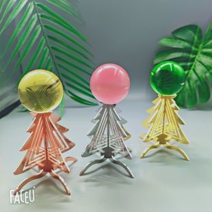 新款树型合金圣诞小树水晶球矿石紫晶花装饰摆件