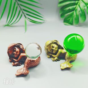 新款合金电镀沉睡小美人鱼摆件水晶球底座收纳客厅装饰品工艺品