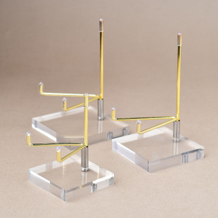 精致简约方形亚克力不锈钢水晶展示架透明底座晶体矿物矿标底托架