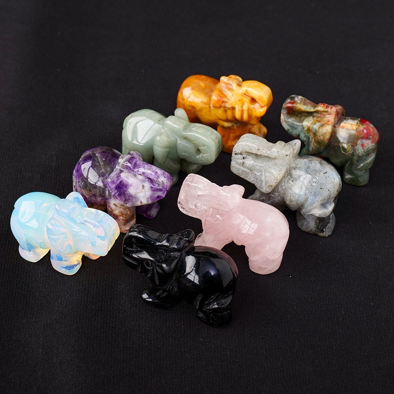 天然水晶半宝石1.5英寸大象摆件 装饰手工雕刻跨境热销礼品